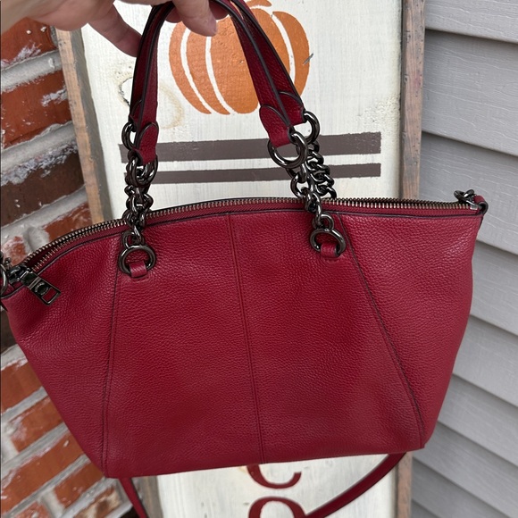 COACH CHAIN PRAIRIE SATCHEL BAG PEBBLED LEATHER - BURGUNDY/CHERRY RED - Picture 4 of 12